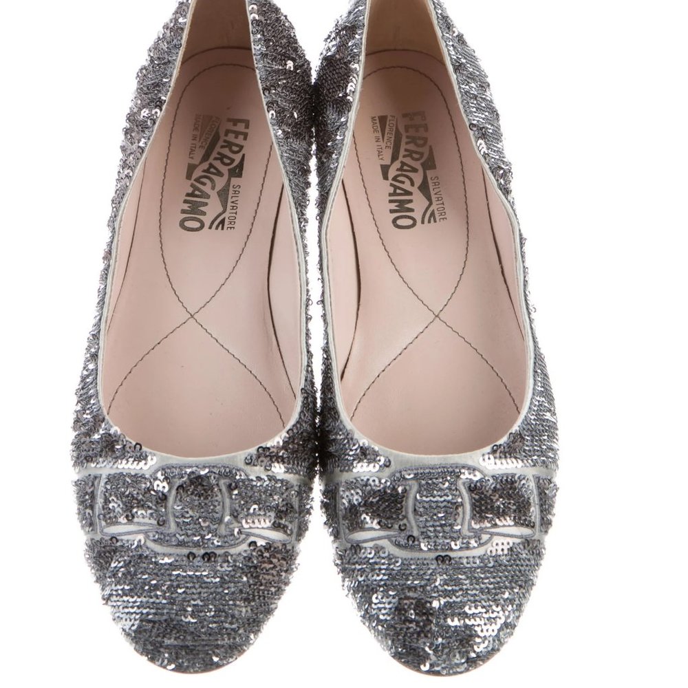 Salvatore Ferragamo Ballet Flats with Silver sequins and antique gold leather!